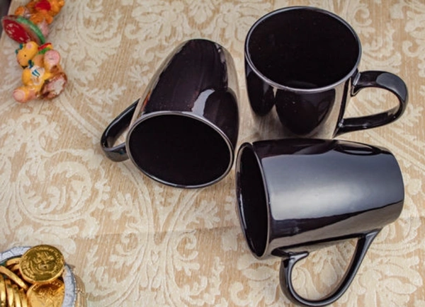  CERAMIC  Black Shinning 325ml set of 6 Coffee /Tea /Milk Mug For Everyday  - Black